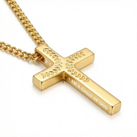 14K Gold Plated Soccer Football Basketball Baseball Cross  with Bible Verses Religious Pendant Necklace for Men