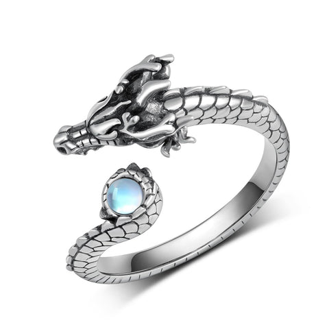 Sterling Silver Oxidation Moonstone Dragon Ring