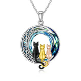 Sterling Silver Blue Circle Crystal Cat Pendant Necklace
