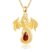 14K Yellow Gold Cubic Zirconia Dragon Pendant Necklace
