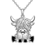 Highland Cow Pendant Necklace 925 Sterling Silver Scotland Cow Jewelry Birthday Gifts for Women Her Girls Sister