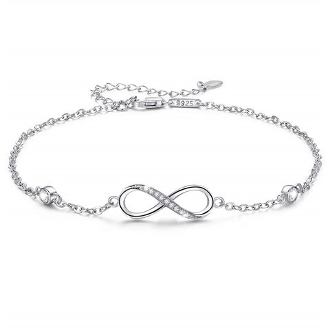 925 Sterling Silver Endless Love Symbol Ankle Bracelet Adjustable Plus Size Large Bracelet Gifts for her Valentines Day Mother’s Day Gifts