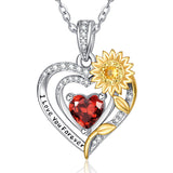 Sterling Silver Heart Birthstone Sunflower Pendant Necklace Engraved with I Love You Forever