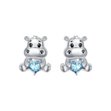 Sterling Silver Birthstone Otter Hippo Stud Earrings