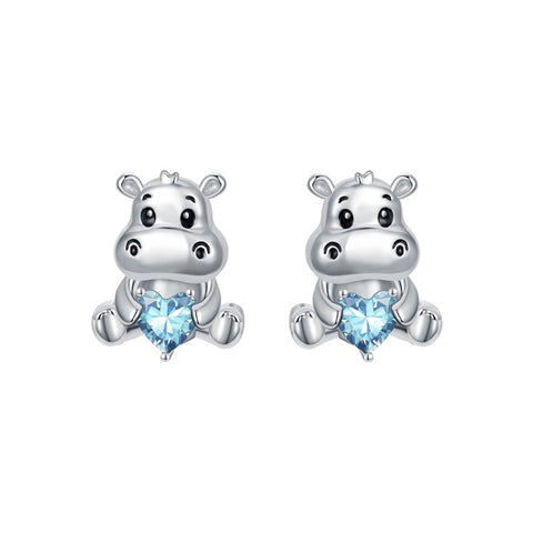 Sterling Silver Birthstone Otter Hippo Stud Earrings