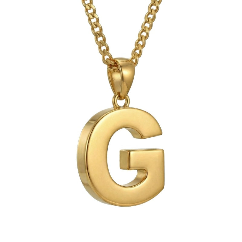 Initial Pendant Necklace 14K Gold Plated with Cuban Chain