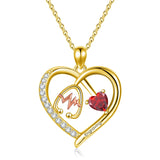 10K 14K 18K Gold Heart Birthstone Personalized Engraved Stethoscope Pendant Necklace