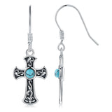 Sterling Silver Turquoise Cross Dangle Earrings