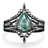 Sterling Silver 10K 14K 18K Gold 2CT Moss Agate Vine Leaf Women's Bridal Ring Sets for Wedding Engagement