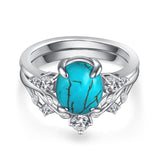 Sterling Silver Genuine Turquoise Engagement Wedding Ring Set for Women