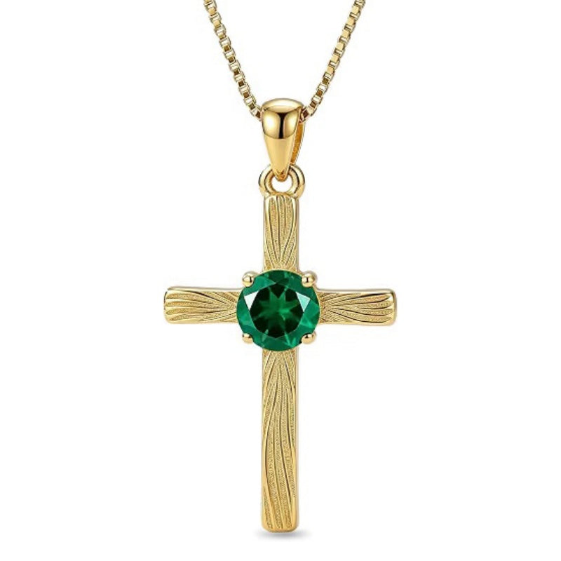 14K Gold Plated  Birthstone Cross Necklace  Pendant Necklace Mother's Day Birthday Gifts for Women