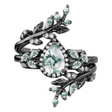Sterling Silver 10K 14K 18K Gold 2CT Moss Agate Vine Leaf Women's Bridal Ring Sets for Wedding Engagement