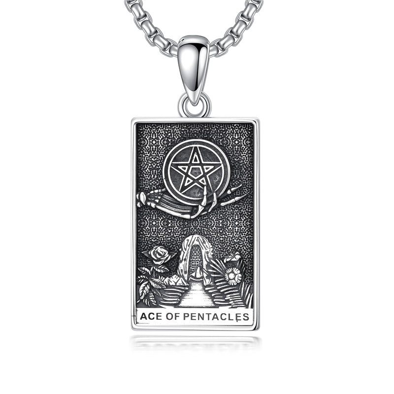 Sterling Silver Lovers Hierophant Magician Three of Swords Wheel of Fortune SkeletonTarot Card Pendant Necklace