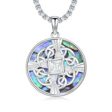 Sterling Silver Moss Agate Abalone Shell St Brigid’s Cross Christian Protection Pendant Necklace