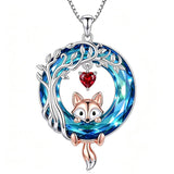 Sterling Silver Blue Crystal  Tree of Life Raccoon Bunny Cat Corgi  Pendant  Necklace  Anniversary Birthday Gifts