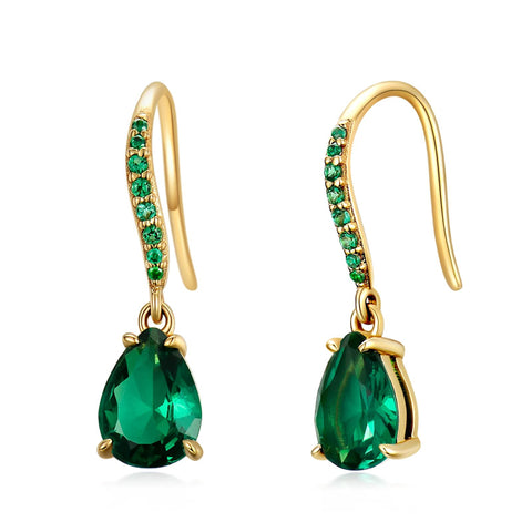 14K Emerald Earrings for Women Real Gold Dangle Drop Created Emerald Earrings Gift for Women Girls Her Mom