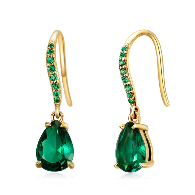 14K Emerald Earrings for Women, Real Gold Dangle Drop 5x7mm Created Emerald Earrings May Birthstone Jewelry Gift for Women Girls Ladies Her Mom
