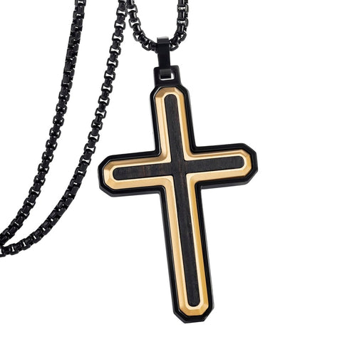 14K Gold Plated Wooden Cross Necklace Jewelry Gift for Him