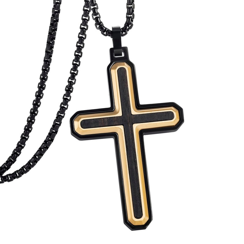 14K Gold Plated Wooden Cross Necklace Jewelry Gift for Him