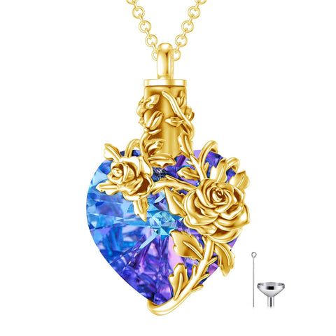 Sterling Silver Heart Crystal Rose Urn Necklaces for Ashes for Women