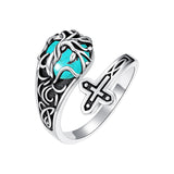 Sterling Silver Vintage Moonstone Turquoise Moss Agate Opal Tree of Life Spoon Rings