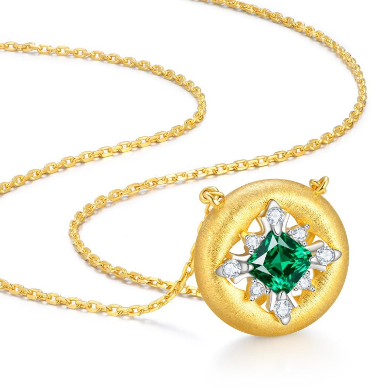 14K Gold Plated Lab-Grown Emerald Pendant Necklaces for Women