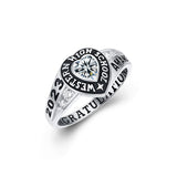 Sterling Silver Moissanite Moss Agate Onyx Personalized Class Ring Graduation Ring for Women