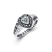 Sterling Silver Moissanite Moss Agate Onyx Personalized Class Ring Graduation Ring for Women