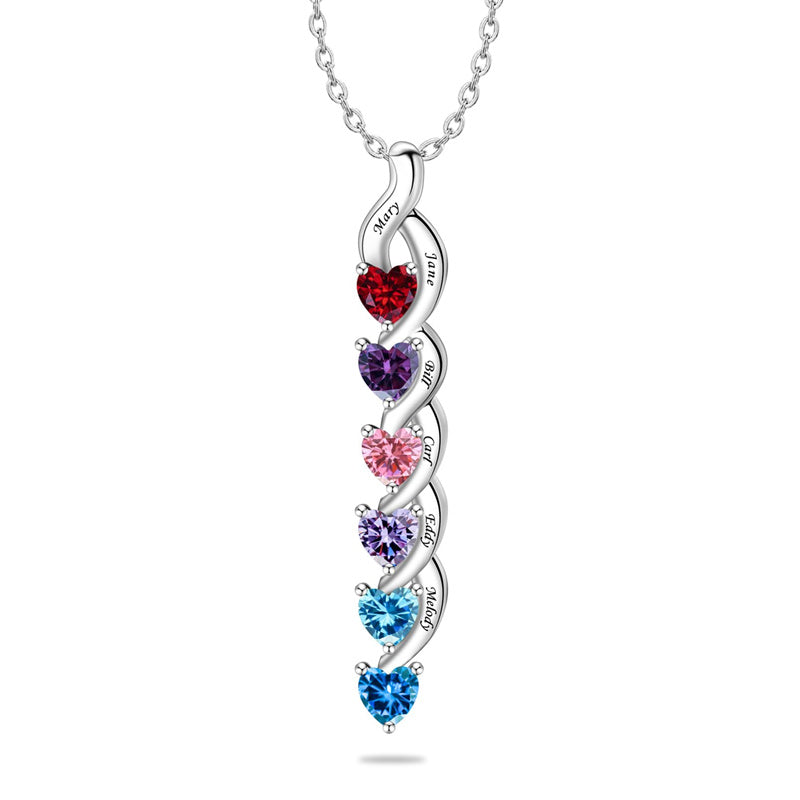 Copper Sterling Silver Personalized 1-6 Simulated Birthstones Mother's Name Heart Pendant Necklace