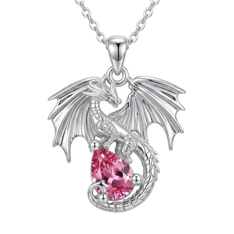 Sterling Silver Dragon Birthstone Necklace Jewelry Gifts for Dragon Lovers, Birthday Anniversary