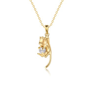 14K Gold Pearl Cat Pendant Necklace