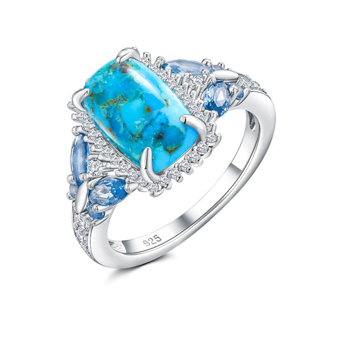 Sterling Silver Cushion Marquise Pear Round Oval Cut Turquoise Engagement Ring for Women