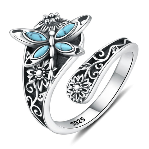 Sterling Silver Oxidized Dragonfly Butterfly Hummingbird Sea Turtle Anchor Cross Tree of Life Sunflower Spoon Ring