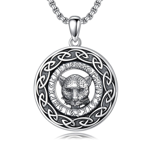 Sterling Silver Oxidized Tiger Wolf Lion Leopard Pendant Necklace for Men