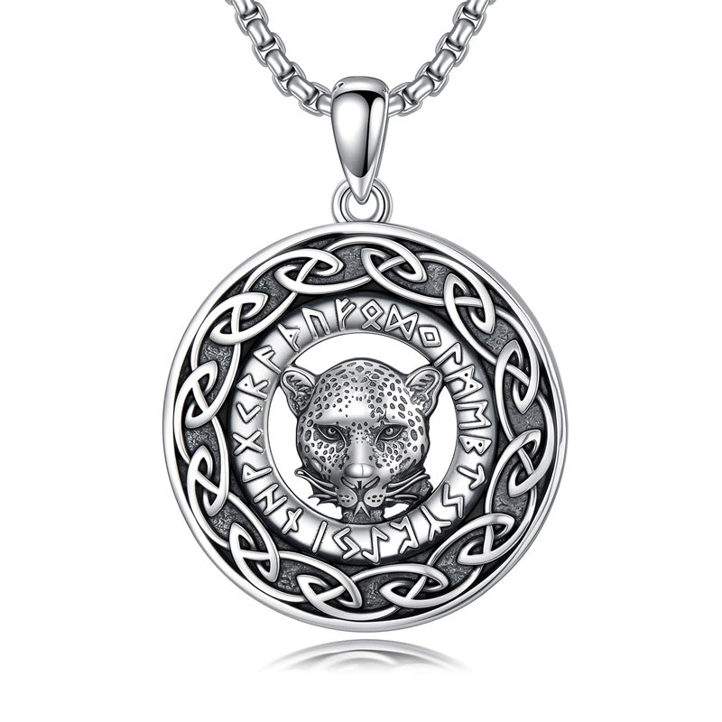 Sterling Silver Oxidized Tiger Wolf Lion Leopard Pendant Necklace for Men
