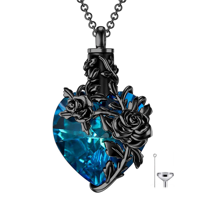 Sterling Silver Heart Crystal Rose Urn Necklaces for Ashes for Women