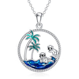 Sterling Silver Palm Tree Otter Turtle Pendant Necklace Gift For Women Girls