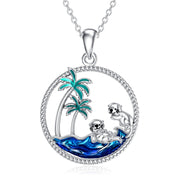 Sterling Silver Palm Tree Otter Turtle Pendant Necklace Gift For Women Girls
