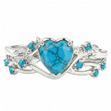Sterling Silver Personalized Engraved 1-3CT Turquoise Engagement  Wedding Promise Ring Set for Her