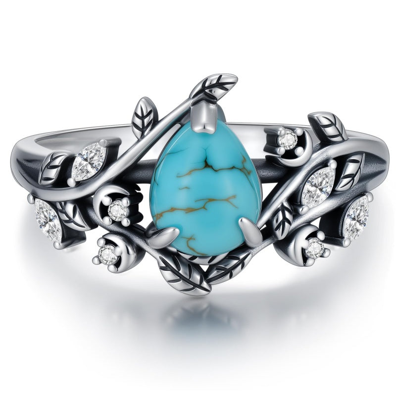 14K Gold Plated Turquoise Ring Western Jewelry Anniversary Birthday Gift for Women