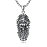 Sterling Silver Mictlantecuhtli Quetzalcoatl Tezcatlipoca Skull Pendant Necklace Aztec Jewelry