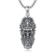 Sterling Silver Mictlantecuhtli Quetzalcoatl Tezcatlipoca Skull Pendant Necklace Aztec Jewelry