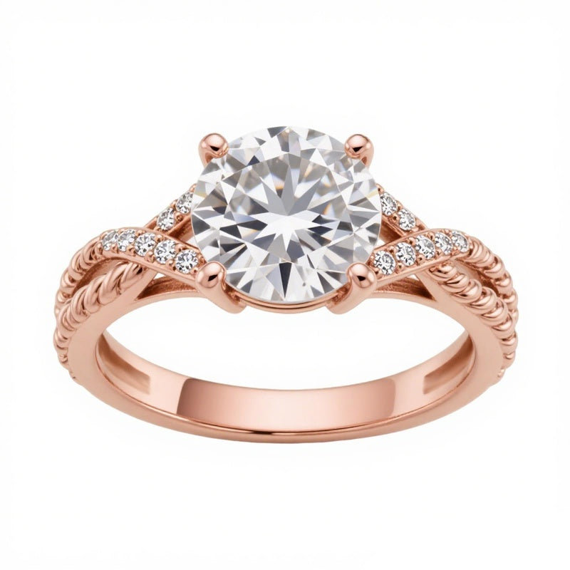 Sterling Silver 10K 14K 18K Gold Personalized Engraved 1-3 Carat Round Moissanite   Anniversary  Engagement Ring