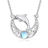 Sterling Silver Moonstone Celtic Knot Raccoon Otter Pig Dolphin Cow Pendant Necklace Birthday Mother's Day Gift