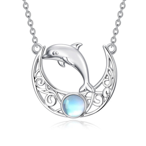 Sterling Silver Moonstone Celtic Knot Raccoon Otter Pig Dolphin Cow Pendant Necklace Birthday Mother's Day Gift