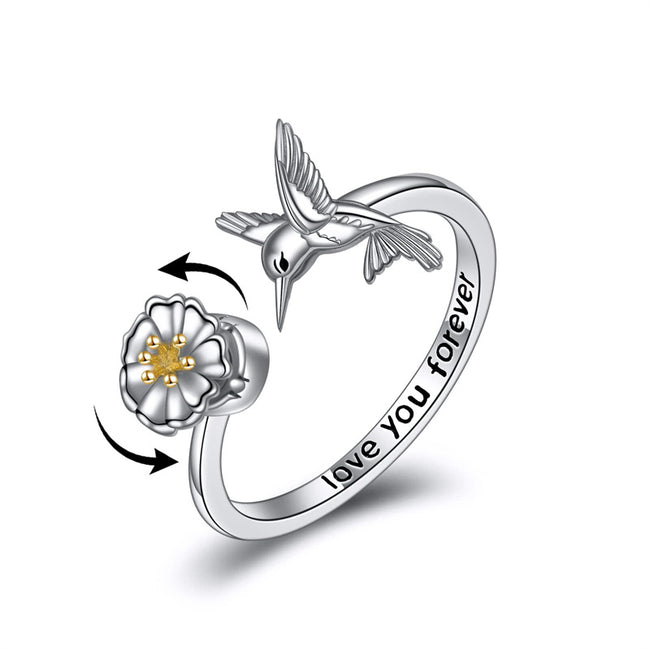 Hummingbird Rings for Women Sterling Silver Anxiety Rings Open Rings Gifts for Girls