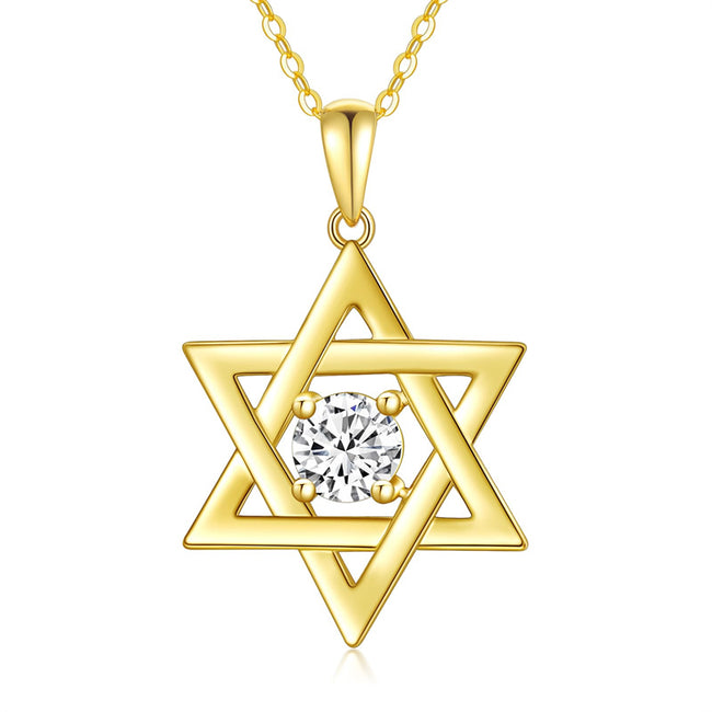 14K Gold Star of David Necklace for Women Solid Yellow Gold Jewish Necklace with Moissanite Jewelry Gift for Her, 16+1+1 Inch