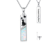 Sterling Silver  Opal Personalized Engraved Bar Pet  Butterfly Dragonfly Tree of Life  Urn Necklace for Ashes