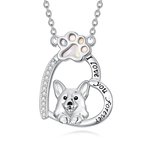 Sterling Silver Paw Print Poodle Corgi French Schnauzer Chihuahua Dachshund Golden Retriever Pug Pendant  Necklace