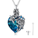 Sterling Silver Heart TearDangle Crystal Rose Cremation Urn Necklace for Ashes